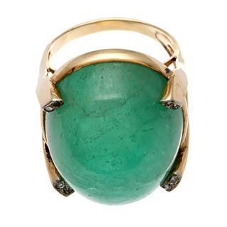 14k Gold Giant Emerald and 1/10ct TDW Diamond Estate Ring (J K, SI1