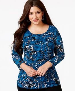 Alfani Plus Size Tiered Printed Mesh Top, Only at   Tops   Plus