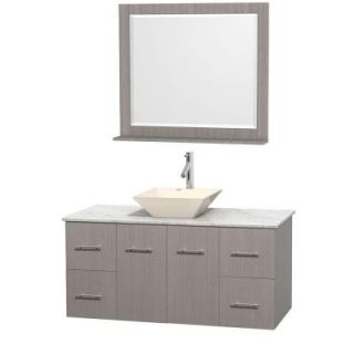 Wyndham Collection Centra 48 in. Vanity in Gray Oak with Marble Vanity Top in Carrara White, Bone Porcelain Sink and 36 in. Mirror WCVW00948SGOCMD2BM36