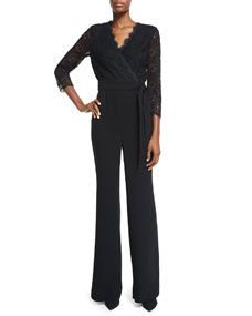 Diane von Furstenberg Marlowe Long Sleeve Jumpsuit, Black