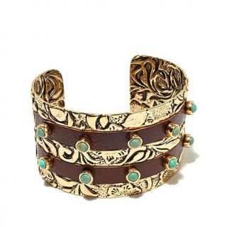 Studio Barse Leather Inlay and Turquoise Bronze Cuff Bracelet   7635736