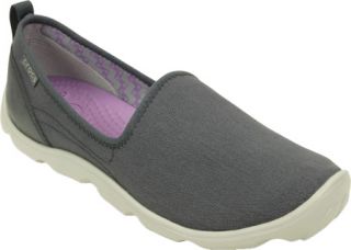 Womens Crocs Busy Day Canvas Skimmer   Charcoal/Pearl White