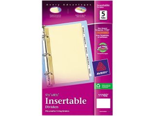 Avery 11102 WorkSaver Insertable Tab Index Dividers, 5 Tab, 8 1/2 x 5 1/2, Clear, Five