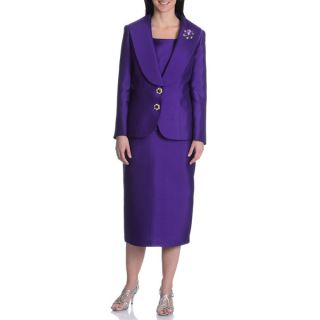 Giovanna Collection Womens Rhinestone Broach 3 piece Skirt Suit