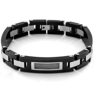 Mens Gunmetal plated Stainless Steel Cable and Cubic Zirconia Link