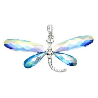 Blue Rainbow Finish Crystal Dragonfly Pendant
