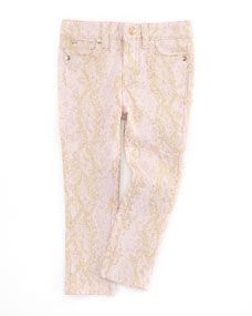 7 For All Mankind The Skinny Snake Jeans, Pink/Gold, Sizes 4 6X