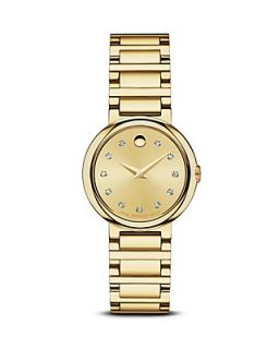 Movado Concerto Yellow Gold Plated Stainless Steel Watch with Diamonds, 26.5mm