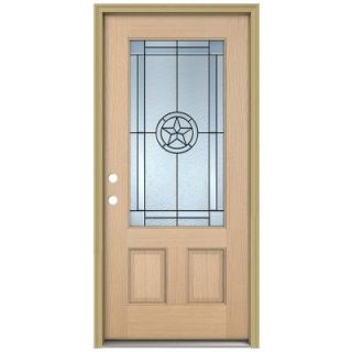 JELD WEN 36 in. x 80 in. Lone Star 3/4 Lite Unfinished Hemlock Wood Prehung Front Door with Brickmould and Patina Caming THDJW185600081