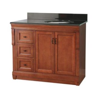 Foremost Naples 37 in. W x 22 in. D Vanity in Warm Cinnamon with Granite Vanity Top in Black with Right Offset Basin NACABK3722DRB