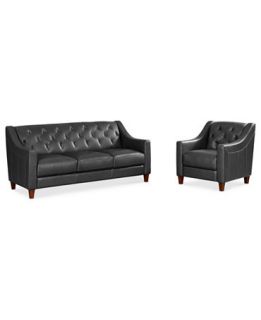 Claudia II Leather Living Room Furniture, 2 Piece Sofa Set (Sofa and