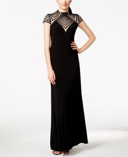 Betsy & Adam Illusion Striped Gown   Dresses   Women