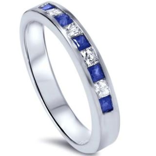 1/2ct Princess Cut Sapphire & Diamond Wedding 14K Ring