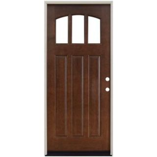 Steves & Sons 36 in. x 80 in. Craftsman 3 Lite Arch Stained Mahogany Wood Prehung Front Door M4151 HY WJ 4LH