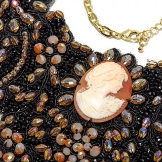 AMEDEO "Dama in Pizzo" 40mm Cameo Glass Bead Goldtone 21" Bib Necklace   7892659
