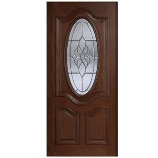 Main Door 36 in. x 80 in. Mahogany Type 3/4 Oval Glass Prefinished Antique Beveled Patina Solid Wood Front Door Slab SH 557 ATQ BPT