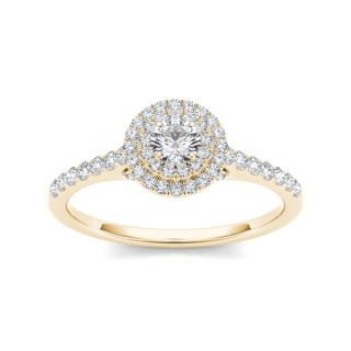 De Couer 10k Yellow Gold 1ct TDW Diamond Halo Engagement Ring Set (H I