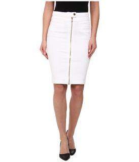 7 For All Mankind Front Zip Pencil Skirt (Gold Zipper) in Runway White