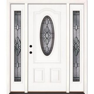 Feather River Doors 63.5 in. x 81.625 in. Sapphire Patina 3/4 Oval Lite Unfinished Smooth Fiberglass Prehung Front Door with Sidelites 1H3191 3A4