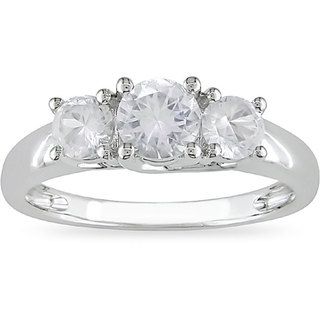 Miadora 10k White Gold Created 3 stone White Sapphire Ring
