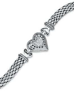 Diamond Mesh Heart Bracelet in Sterling Silver (1/6 ct. t.w