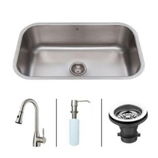 Vigo All in One Undermount Stainless Steel 30 in. Single Bowl Kitchen Sink in Stainless Steel with Faucet Set VG15044