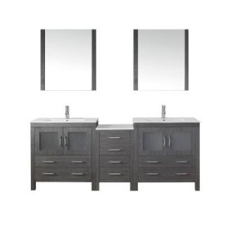 Virtu USA Dior 82 in. W x 18.3 in. D x 33.48 in. H Zebra Grey Vanity with Ceramic Vanity Top with White Square Basin and Mirror KD 70082 C ZG