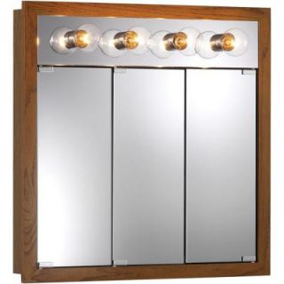 Granville 30 in. W x 30 in. H x 4.75 in. D Surface Mount Medicine Cabinet in Honey Oak with 4 Bulb Light 755403X