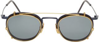 Thom Browne: Matte Navy & Gold Clip On Glasses