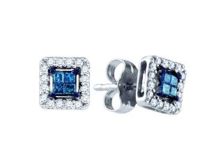 10K White Gold 0.26CT Invisible Blue Round Cut Diamond Princess Square Earring