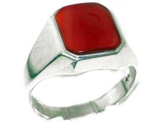Gents Solid 925 Sterling Silver Natural Carnelian Mens Signet Ring, Made in England   Size 6.25   Finger Sizes 6 to 13 Available