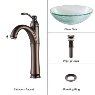 KRAUS Glass Vessel Sink in Broken with Single Hole 1 Handle High Arc Riviera Faucet in Oil Rubbed Bronze C GV 500 12mm 1005ORB