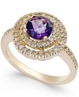 Amethyst (3/4 ct. t.w.) and Diamond (3/10 ct. t.w.) Halo Ring in 14k