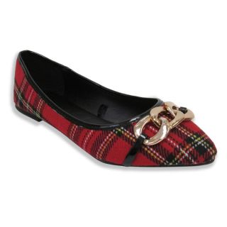 Olivia Miller Womens Claire Red Plaid Pointy Toe Ballet Flats