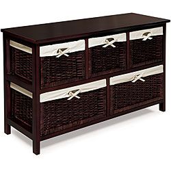 Espresso Wooden Storage Cabinet with Wicker Baskets   13100955