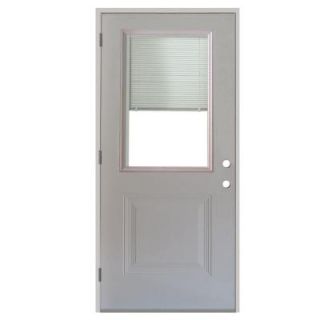 Steves & Sons 32 in. x 80 in. 1 Panel 1/2 Lite Mini Blind Primed White Steel Prehung Front Door S20H WMB 32 N4RO