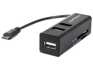 Manhattan imPORT Hub Mobile OTG Adapter, Micro USB 2.0 to 3 Port USB 2.0 Hub, 24 in 1 Card Reader/Writer