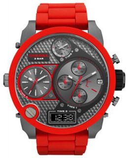 Diesel Watch, Mens Analog Digital Red Silicone Wrapped Stainless