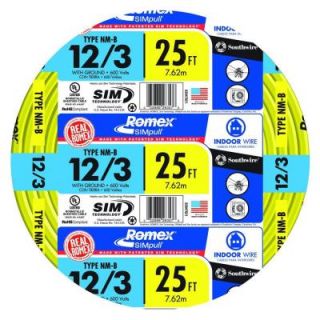 Romex 25 ft. 12/3 Yellow Solid SIMpull NM B Wire 63947621