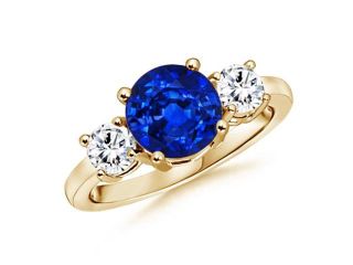 1.5ct. Classic Sapphire and Diamond Three Stone Ring in 14K Yellow Gold