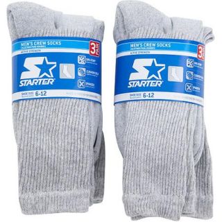 Starter Mens Active Grey Crew Socks, 6 pack