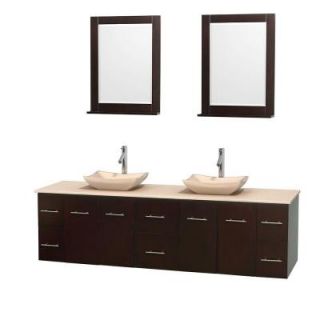 Wyndham Collection Centra 80 in. Double Vanity in Espresso with Marble Vanity Top in Ivory, Marble Sinks and 24 in. Mirrors WCVW00980DESIVGS2M24