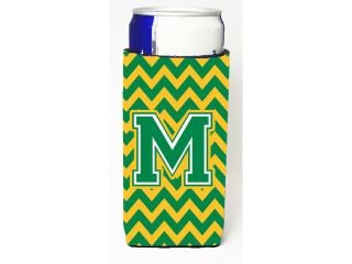 Letter M Chevron Green and Gold Ultra Beverage Insulators for slim cans CJ1059 MMUK