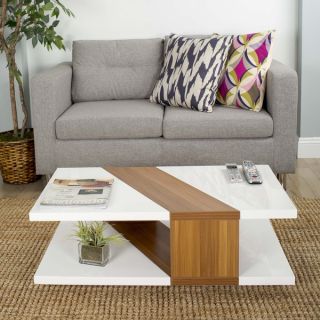 Bianca White Lacquer Walnut Finished Rectangular Coffee Table