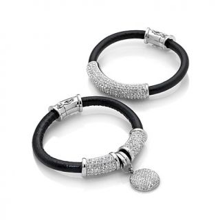 Joan Boyce "Double Trouble" Pavé Crystal and Leather 2 piece Bracelet Se   7382129