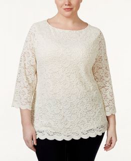 Charter Club Plus Size Three Quarter Sleeve Lace Blouse, Only at 