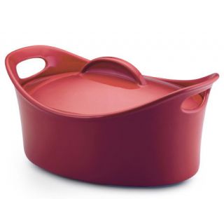 Rachael Ray Stoneware 4.25 Qt Covered Oval Casserole   Red —