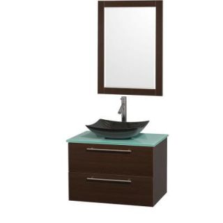 Wyndham Collection Amare 30 in. Vanity in Espresso with Glass Vanity Top in Green, Granite Sink and 24 in. Mirror WCR410030SESGGGS4M24