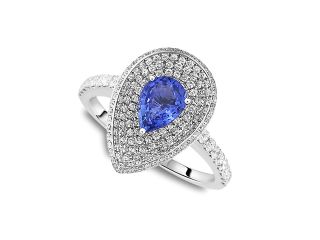 Sapphire Ring with Diamonds 1.61 ctw in 18K White Gold   Rings