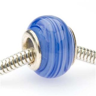 Murano Style Glass Lampwork European Style Large Hole Bead   Blue Marble Dream 13.5mm (1)